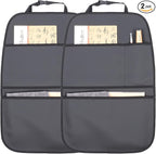 Kick Mat Back Seat Protector Waterproof Leather Car Seat Back Organizers Cover with 3 Storage Pockets for Kids Pets SUV Sedan Minivan Truck Car Travel Accessories (Black 2-Pack)
