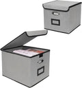 File Storage Box with Lid, 15.55x12.87x10.43 Inches, Foldable Organizer with Handles & Label Slot, for File Storage, Home, Of