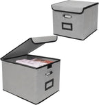 File Storage Box with Lid, 15.55x12.87x10.43 Inches, Foldable Organizer with Handles & Label Slot, for File Storage, Home, Of