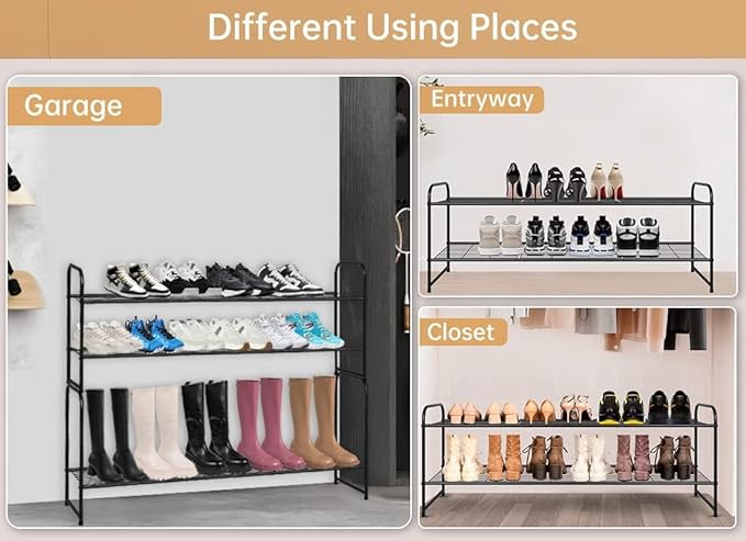KEETDY 2-Tier Long Shoe Rack for Closet Metal Shoe Organizer for Entryway, Wide Stackable Shoe Storage Shelf with Sturdy Wire