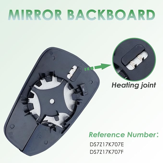 Driver Side Mirror Glass compatible with Ford Fusion 2013-2020, Heated, Back Plate, w/o Blind Spot Detect