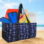 NGIL Extra Large Utility Tote Reusable Grocery Bag Oversized Collapsible for Groceries, Storage, Picnic, Beach (Vintage Anchor-Navy)