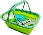 SAMMART 9.2L (2.37Gallon) Collapsible Tub with Handle - Portable Outdoor Picnic Basket/Crater - Foldable Shopping Bag - Space Saving Storage Container (1, Dark Green/Fluorescent Green)