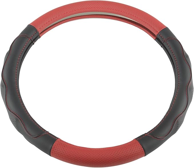 West Llama Car Steering Wheel Cover for Ford F-150, F-250, F-350, Expedition with 3D Texture (Black+Red-Large Size)