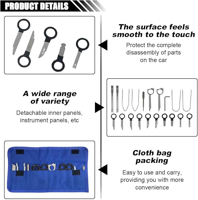 LAINLOY 20PCS Car Radio Removal Tool Kit, Professional Tooling Car Audio Stereo CD Player Removal Key Kit, Universal Radio Re