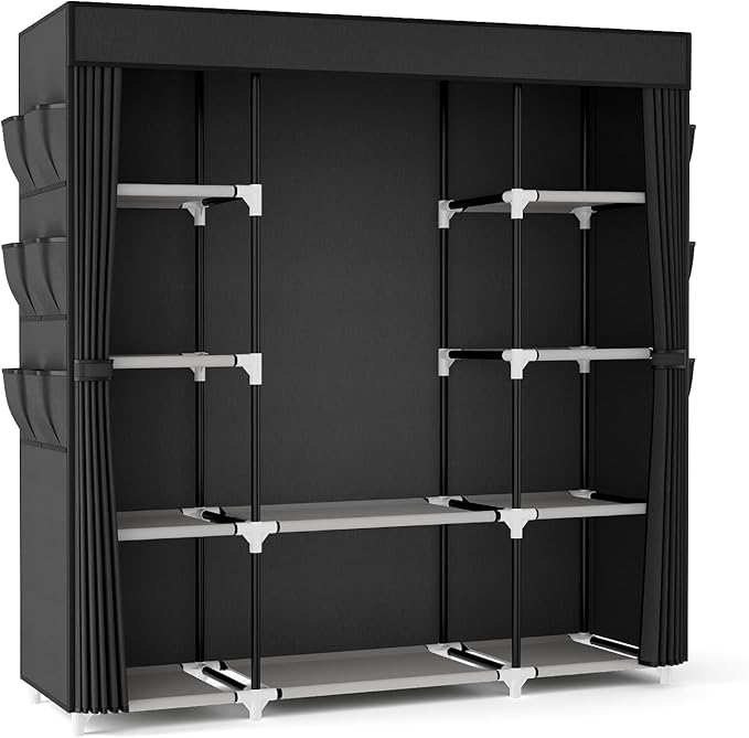 VTRIN Portable Closet Wardrobe for Hanging Clothes 57.3 Inch Large Capacity Clothes Rack with Cover, 10 Storage Organizer She
