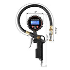 CZC AUTO Digital Tire Inflator Pressure Gauge, LED Display Tyre Deflator Gage with Straight Brass Lock-on Chuck Rubber Hose, Compatible with Air Pump Compressor for Truck Bus RV Car Motorcycle Bike