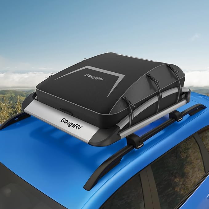 BougeRV Anti-Rust Aluminum Roof Basket 47''x40''x8'' Lightweight Universal Rooftop Cargo Carrier Roof Rack Cargo Basket with Wind Fairing, Roof Rack for SUV Pick Up Truck,150LBS Load Capacity, Silver