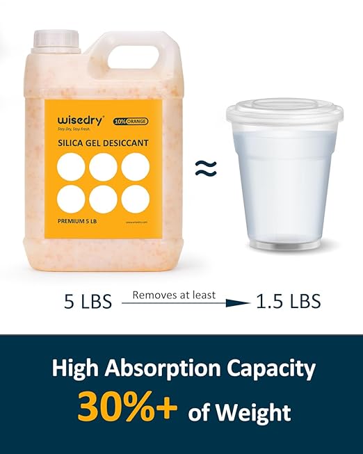wisedry [ 5 LBS ] Silica Gel Beads Reusable Color Indicating Rechargeable Desiccant Bulk with 10 Pcs Organza Drawstring Bags