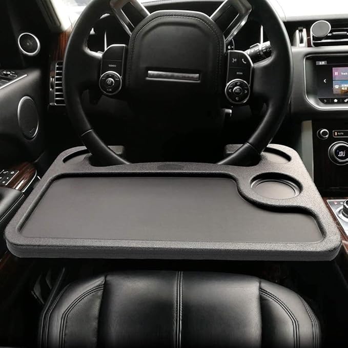 Steering Wheel Desk, Auto Car Steering Wheel Tray for Laptop, Food, Drink, Black ABS Material