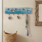 Sea Turtle Driftwood Wall Art & DIY Key Holder – Handmade Coastal Home Decor – 17.5" Genuine Weathered Wood Plank with 5 Remo