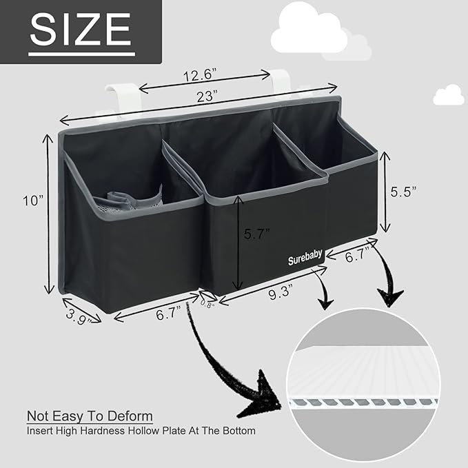Hanging Baby Diaper Caddy, 3-in-1 Changing Table Diaper Organizer Holder For Baby Crib, Nursery Organization Diaper Stacker S