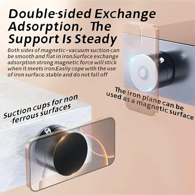 Foldable Magnetic Vacuum Phone Holder, 360° Electric Suction Car Mount, Double-Sided Swivel Stand for Car, Mirror, Gym, Kitchen, Hands-Free Portable Phone Holder (Black)