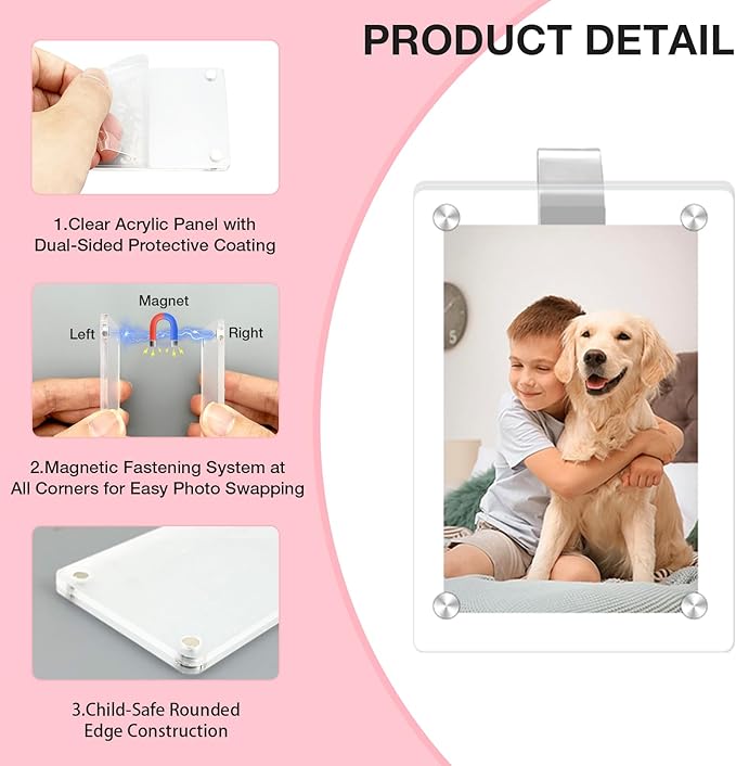 HIIXHC 4Pcs Car Picture Holder, Magnetic Car Photo Holder, Sun Visor Photo Clip for 3 Inch Photos, Personalized Acrylic Visor Clip for Drive Safe Daddy/Family/Pet Pictures | Car Accessories