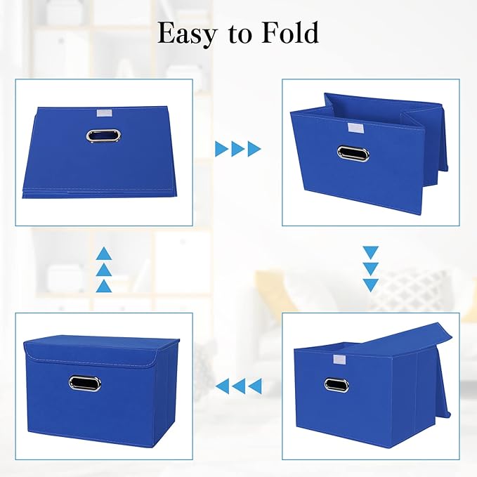 STOREONE Fabric Storage Cube Bins Foldable Organizer Container Collapsible Basket with Lids and Metal Handles, for Home, Bedr