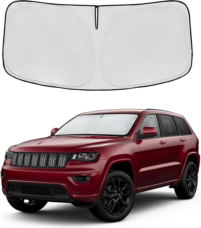 for Jeep Grand Cherokee 2014-2024 2025 2026 Windshield Sun Shade - Front Window Shade Custom Fit Grand Cherokee Accessories Sun Visor Foldable Shade Blocks UV Rays