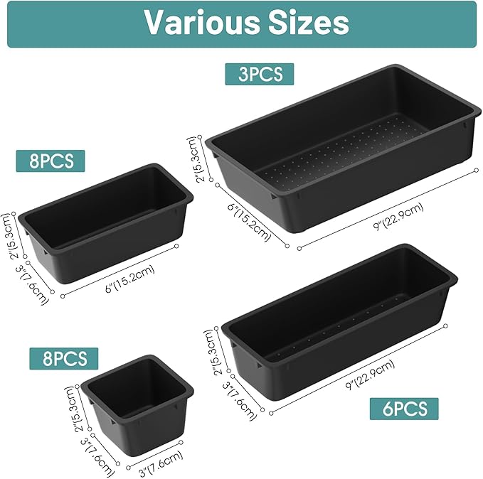 WOWBOX 25 PCS Plastic Drawer Organizer Set, Desk Drawer Divider Organizers and Storage Bins for Makeup, Jewelry, Gadgets for 