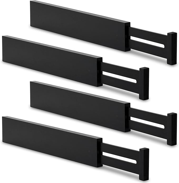 Utoplike 4 pcs Bamboo Kitchen Drawer Dividers Large, Adjustable Black Drawer Organizers, Spring Loaded, Works in Kitchen, Dre