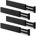 Utoplike 4 pcs Bamboo Kitchen Drawer Dividers Large, Adjustable Black Drawer Organizers, Spring Loaded, Works in Kitchen, Dre
