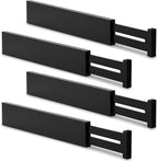 Utoplike 4 pcs Bamboo Kitchen Drawer Dividers Large, Adjustable Black Drawer Organizers, Spring Loaded, Works in Kitchen, Dre