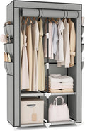 VTRIN Portable Closet Wardrobe for Hanging Clothes with 4 Storage Shelves, 2 Hanging Rods and 6 Pockets, Stable and Easy Asse