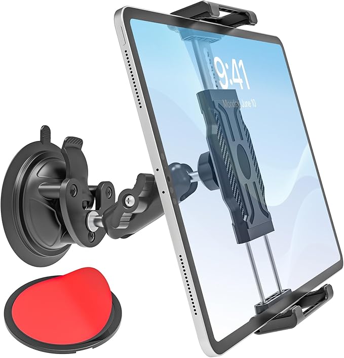 Truck Vacuum Suction Cup Windshield Tablet Mount, Dashboard Heavy Duty 360° Rotation Tablet Holder for Car Tractor, Fit for iPad Pro 12.9 Air Mini, Galaxy Tab and 6.1-15.6" Device with Case