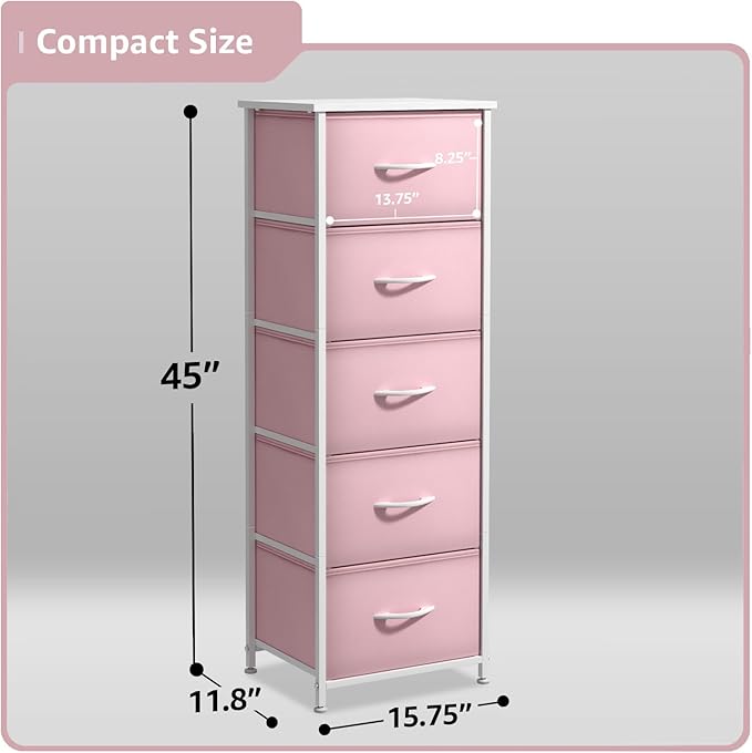 Sorbus Fabric Dresser for Kids Bedroom - Chest of 5 Drawers, Tall Storage Tower, Clothing Organizer, for Closet, for Playroom