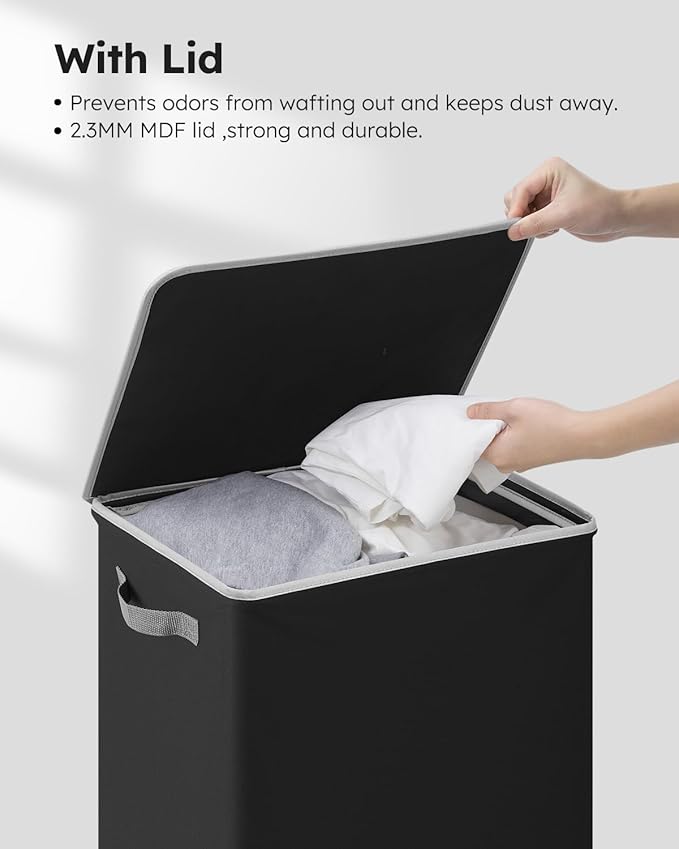 SOLEDI Laundry Hamper Black with Lid and Removable Bag - 100L Large and Tall Laundry Basket Collapsible with Handle for Cloth