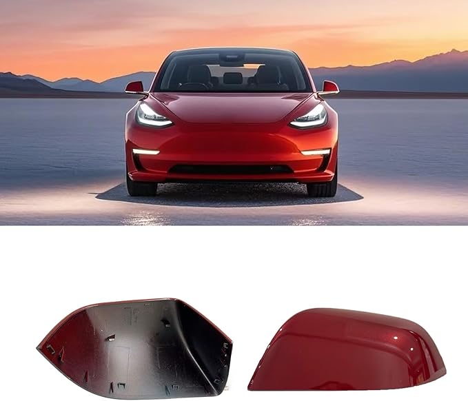 Compatible with Tesla Model 3 Side Mirror Cover Replacement 2017 2018 2019 2020 2021 2022 2023 2024 2025, Left Side Rearview Mirror Cover Cap for Model 3 Accessories(red)