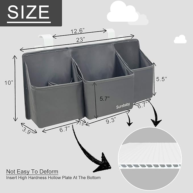 Hanging Baby Diaper Caddy, 3-in-1 Diaper Caddy Organizer Holder For Baby Crib, Nursery Organization Diaper Stacker Storage Fo