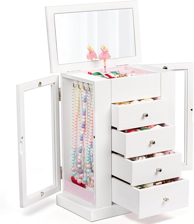 Emfogo Jewelry Box for Girls, Musical Jewelry Box with Spinning Dancer Gifts for Little Girls Christmas New Year Birthday Chi