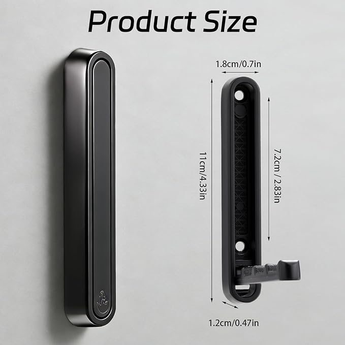 Dntorx 2 Pcs Extended Folding Coat Hooks Wall Mounted, 4.33 in Black Foldable Wall Hooks Heavy Duty Valet RV Hooks Bathroom T
