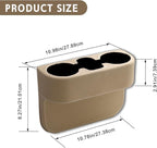 Car Cup Holder, PU Leather Auto Front Seat Organizer, Multifunctional Cup Drink Holders, Gap Filler Storage Box Coin Bucket Console Side Pocket Cell Mobile Phone Holder (Beige)
