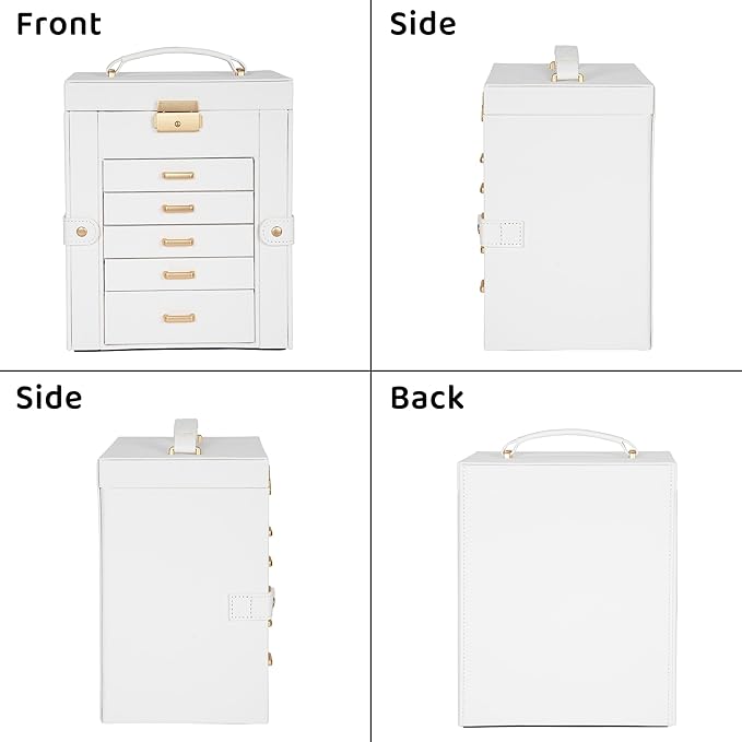 AKOZLIN 6-Tier Jewelry Box Lockable Leather Jewelry Storage Case with 5 Drawers for Women Girls Ring Necklace Earring Bracele