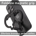 Dual Magnetic Ring Phone Mount - Foldable 360° Rotation CNC Aluminum Stand,1/4" Screw,Cold Shoe Interface, Hands-Free Holder for Live Streaming, Selfies & Multi-Device Use
