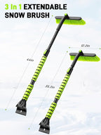 44" Snow Brush and Ice Scraper for Car Windshield, Extendable Snow Brush 360° Rotating Snow Removal Tool with Comfortable Foam Grip for Truck Vehicle Automobile Car (Green)