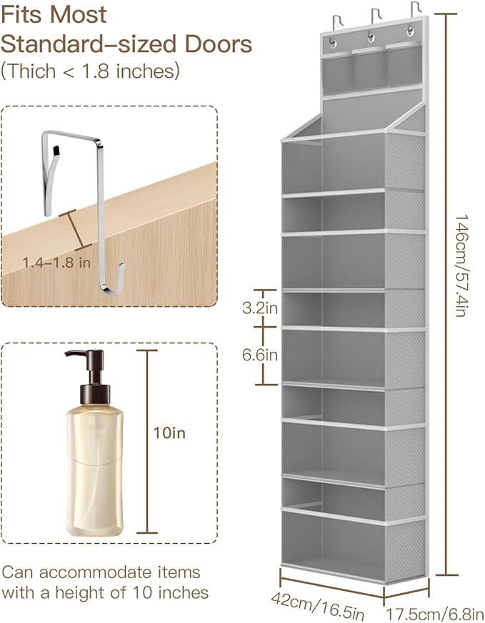 Hanging Yarn Storage Organizer, Large Capacity Knitting Yarn Organizer Storage with 5 Deep Pockets 13 Mesh Bags, Over The Doo