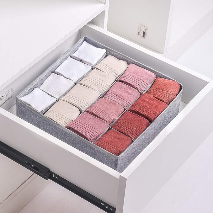 Qozary 2 Pack Socks Underwear Drawer Organizer Divider, 24 Cell or 16 Cell Collapsible Cabinet Closet Organizer Storage Boxes