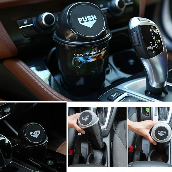 Automotive Cup Holder Trash Can, Auto Mini Car Garbage Can Vehicle Rubbish Bins with Lid for Car Office Home Bedroom (2 Pack, Black)