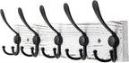 Kuhome Coat Rack Wall Mount Wooden Hat Rack for Wall Hooks Pine Real Wood Plank 16.9" White Coat Hanger with 5 Black Triple H