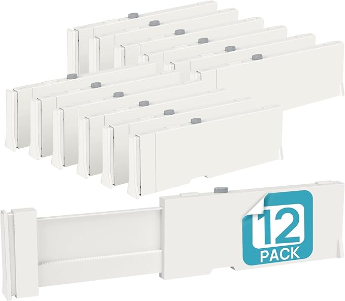 Vtopmart 12 Pack Drawer Dividers for Clothes, 4" High 11.3"-17" Adjustable Expandable Dresser Drawer Organizer, Plastic Drawe