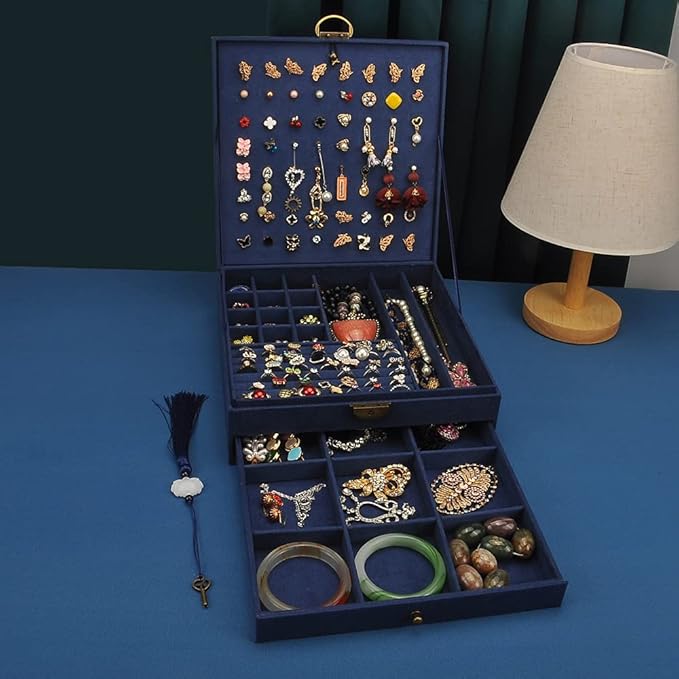 Women Jewelry Box Lockable 3 Layers Large Jewelry Organizer Storage Case for Earrings Necklaces Rings Bracelets,Green Display
