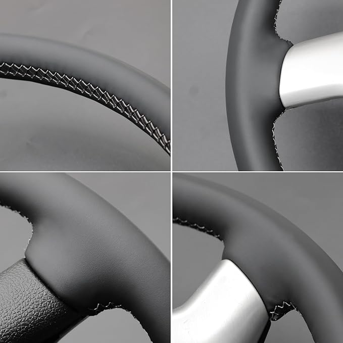 MEWANT Hand Stitch Steering Wheel Cover for Chevy Silverado 1500 2500 Suburban Black Real Leather Steering Wheel Wrap