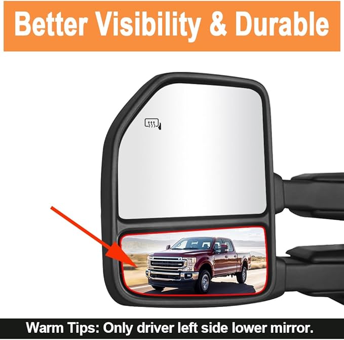 Senzeal Driver Side Heated Lower Mirror Glass Replacement for Ford F150 Truck 2015-2020 Ford F250 F350 Super Duty F450 F550 Truck 2017-2022 Towing Mirror FL3Z17K707V (Left Side)