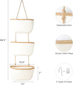 TeoKJ Over the Door Hanging Basket, 3-Tier Woven Cotton Wall-Mounted Storage Organizer Bag Decorative Hanging Nursery Baskets
