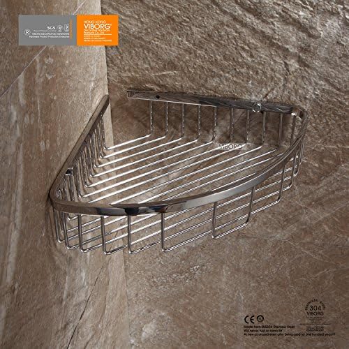 VIBORG Deluxe Solid Thick SUS304 Stainless Steel Wire Wall Mounted Single Tier Bathroom Corner Shower Basket Bath Caddy Shelf