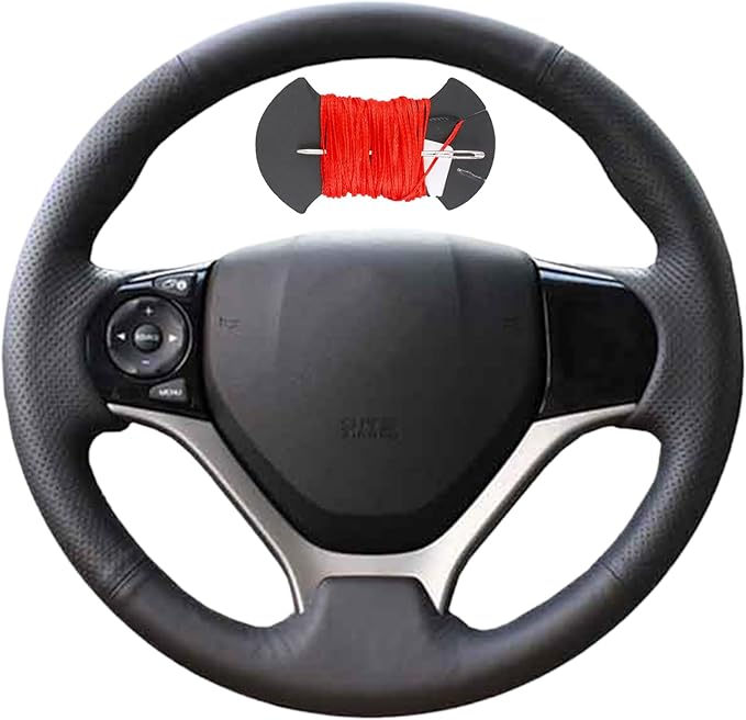 Microfiber Leather Car Steering Wheel Cover Anti-Slip Stitch Wheel Wrap Fit for Honda Civic Civic 9 2012 2013 2014 2015,Red