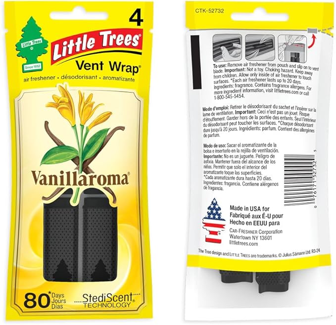 LITTLE TREES Car Air Freshener | Vent Wrap Provides Long Lasting Scent, Invisibly Fresh | 16 Air Fresheners | Vanillaroma