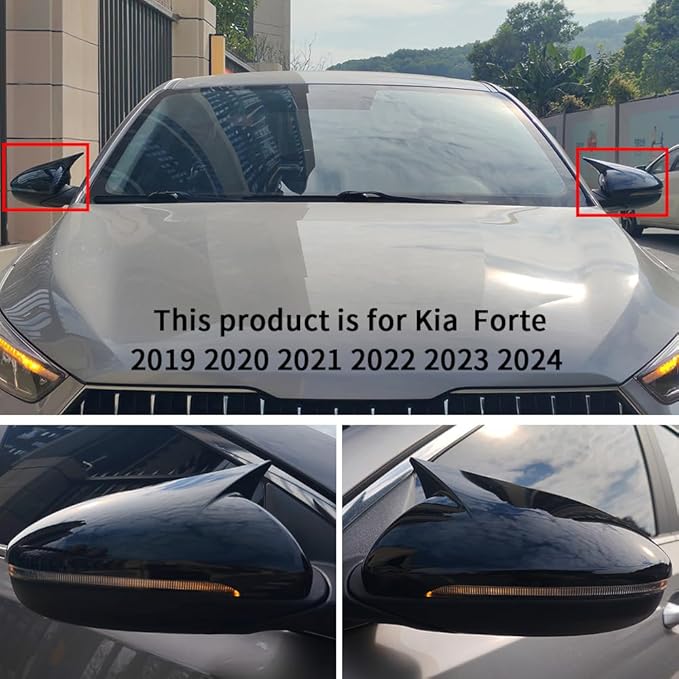 Compatible with Kia Forte Mirror Cover 2019 2020 2021 2022 2023 2024, Accessories Car Exterior Door Ox Horn Side Rearview Mirror Guard Cover Trim Caps (Glossy Black)