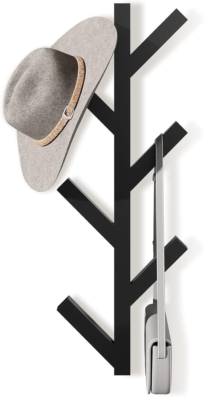 RRG Vertical Coat Rack Wall Mounted 16 Inch, Metal Vertical Hat Rack for Wall, Modern Coat Rack Tree for Hats, Jackets, Bags,